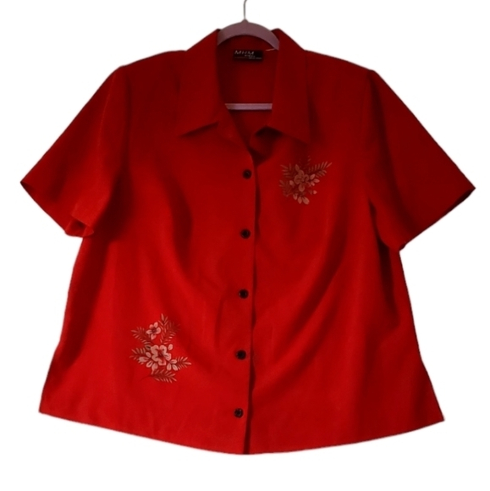 MHM Woman By Melissa Harper Burgundy‎ Floral Buttonup Soft Shirt Plus Size 1X